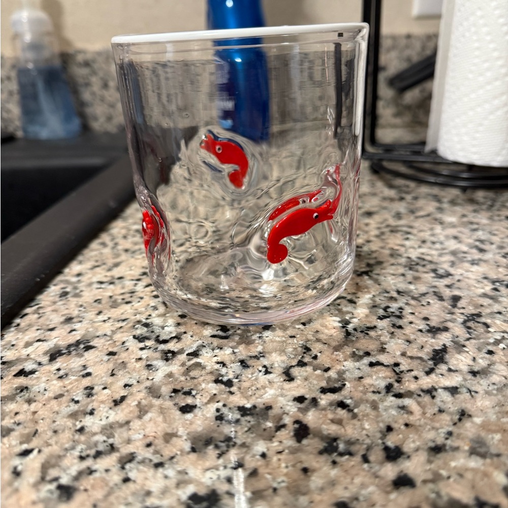 Anthropologie Red Fish Glass Tumbler